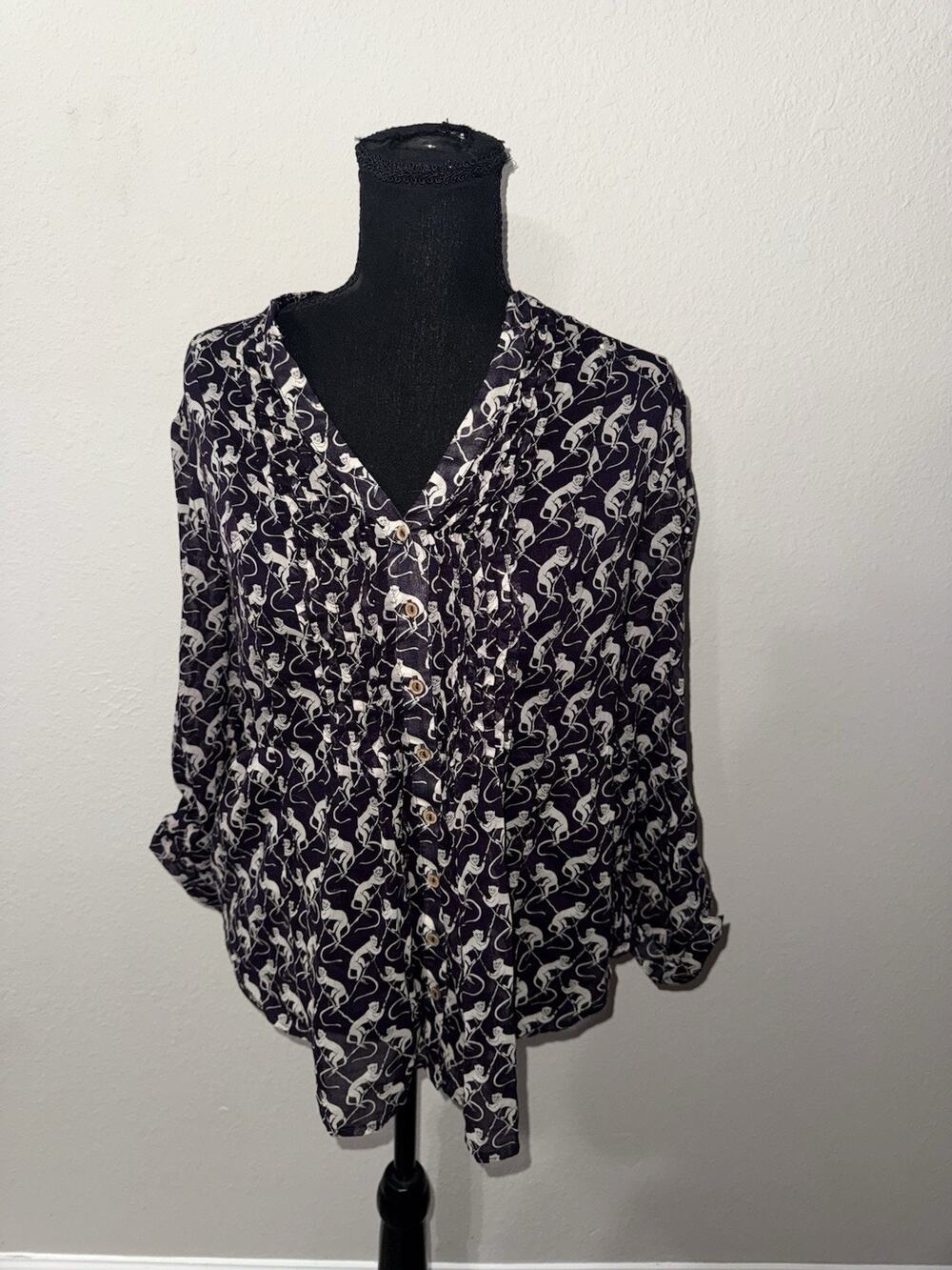 Maeve Blouse Womens 4 Purple Monkey Print Artsy Boho Anthropolgie Lightweight